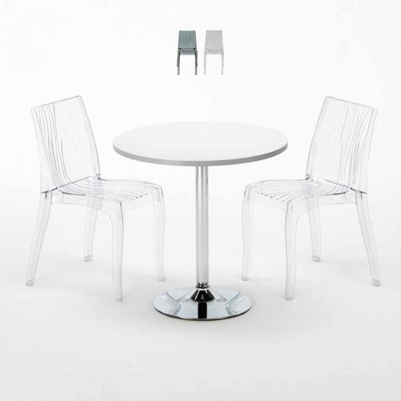 

Grand Soleil - Mesa Redonda Blanca 70x70 cm y 2 Sillas De Colores Transparentes Dune Silver | Color: Transparente