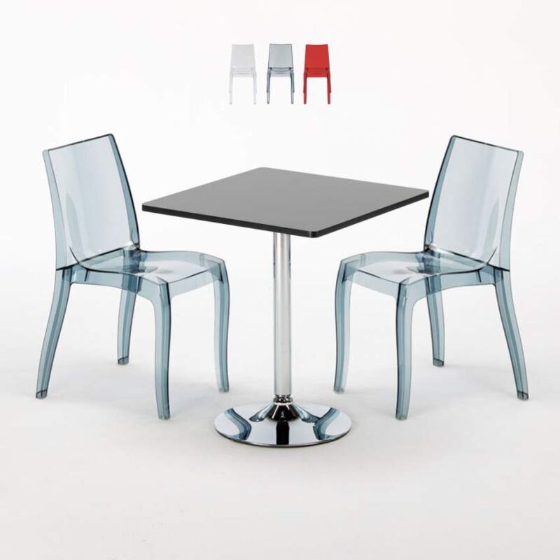 

Grand Soleil - Mesa Cuadrada Negra 70x70 cm y 2 Sillas De Colores Transparentes Cristal Light Platinum | Color: Transparente Antracita Negro