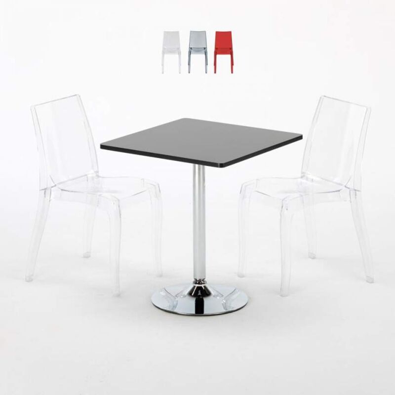

Grand Soleil - Mesa Cuadrada Negra 70x70 cm y 2 Sillas De Colores Transparentes Cristal Light Platinum | Color: Transparente