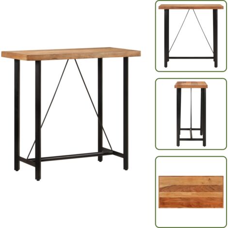 Mesa de acacia - vidaXL Mesa alta de hierro y madera maciza de acacia 110x55x107 cm - Mesa de madera