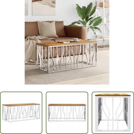 Mesa de acero inoxidable -  Mesa de centro acero inoxidable y madera maciza acacia plateada