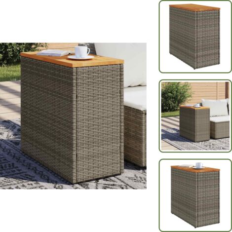 Mesa de acero - vidaXL Mesa auxiliar jardín tapa madera ratán PE gris 58x27,5x55 cm - Mesa de madera