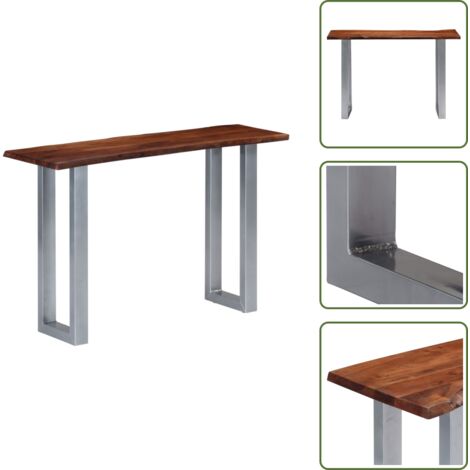 Mesa de acero - vidaXL Mesa consola madera maciza de acacia y hierro 115x35x76 cm - Mesa de madera maciza