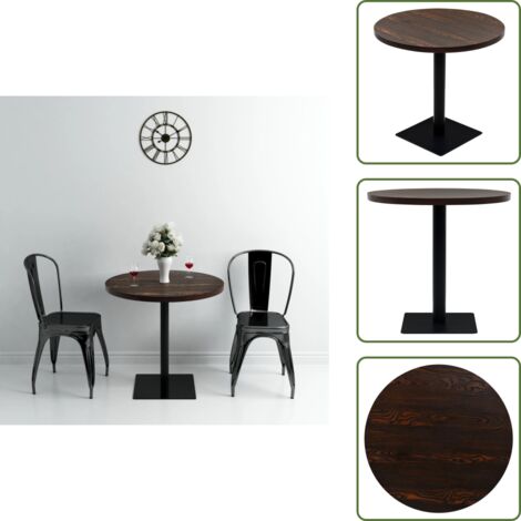 Mesa de acero - vidaXL Mesa de bar bistró MDF y acero redonda fresno oscuro 80x75 cm - Mesa redonda