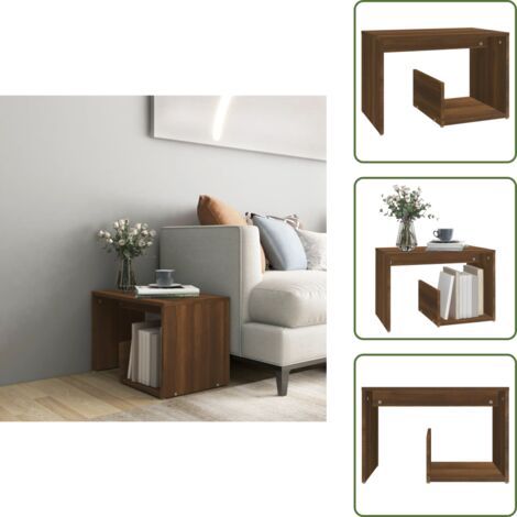 Mesa de almacenamiento - vidaXL Mesa auxiliar madera contrachapada roble marrón 59x36x38 cm - Mesa para bebidas