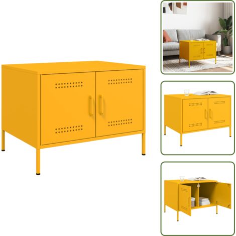 Mesa de almacenamiento - vidaXL Mesa de centro acero amarillo mostaza 68x50x50,5 cm - Mesa de acero