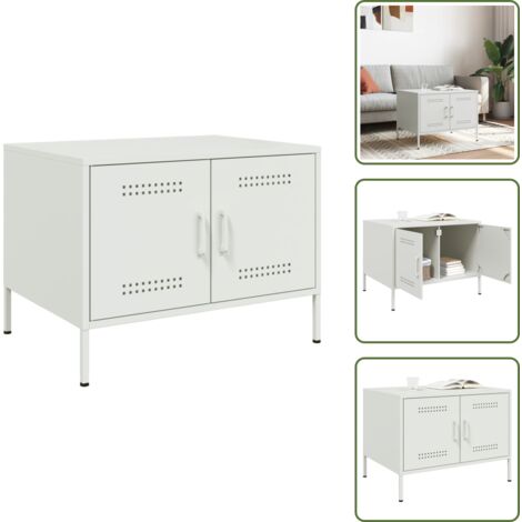 Mesa de almacenamiento - vidaXL Mesa de centro acero blanco 68x50x50,5 cm - Mesa de acero