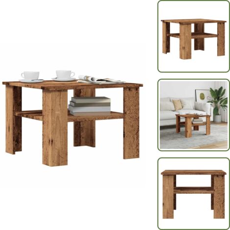 Mesa de almacenamiento - vidaXL Mesa de centro madera contrachapada madera antigua 60x60x42 cm - Mesa de centro antigua