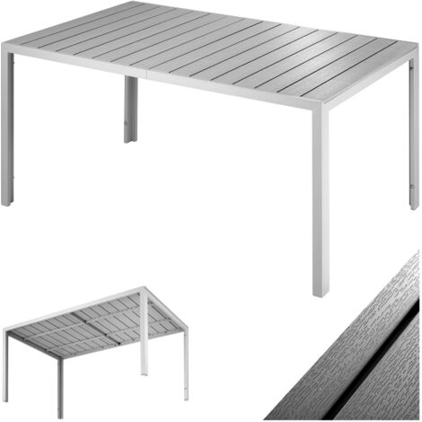 TECTAKE Mesa de aluminio para jardín Bianca con patas ajustables en altura 150x90x74,5cm - mueble para terraza de aluminio, mesa moderna para exteriores con estructura inoxidable, mobiliario para patio establ