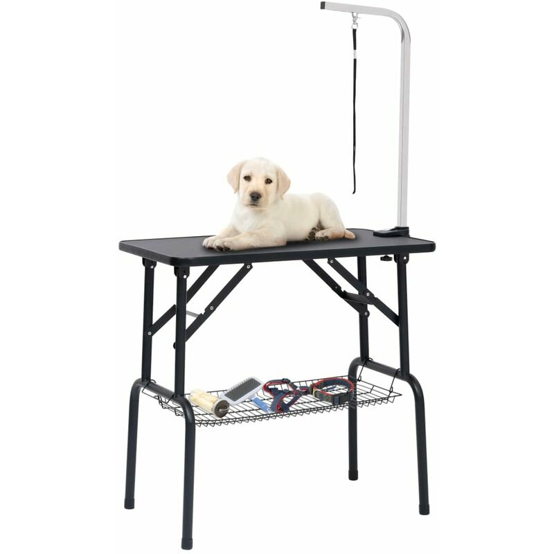 

Mesa de aseo ajustable para perros con 1 lazo y cesta