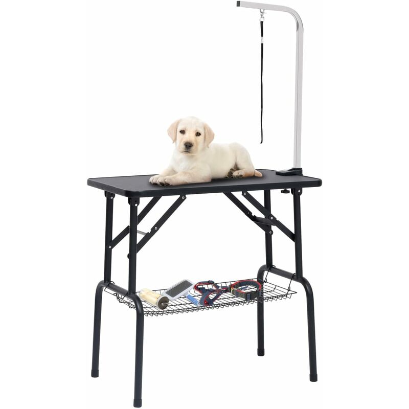 

Mesa de aseo ajustable para perros con 1 lazo y cesta