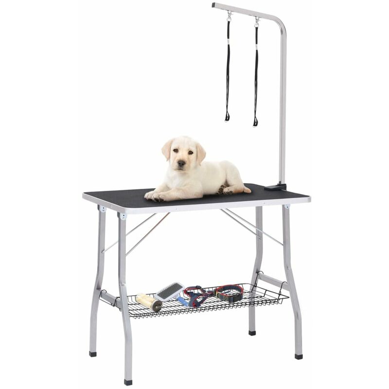 

Happyshopping - Mesa de aseo ajustable para perros con 2 lazos y cesta