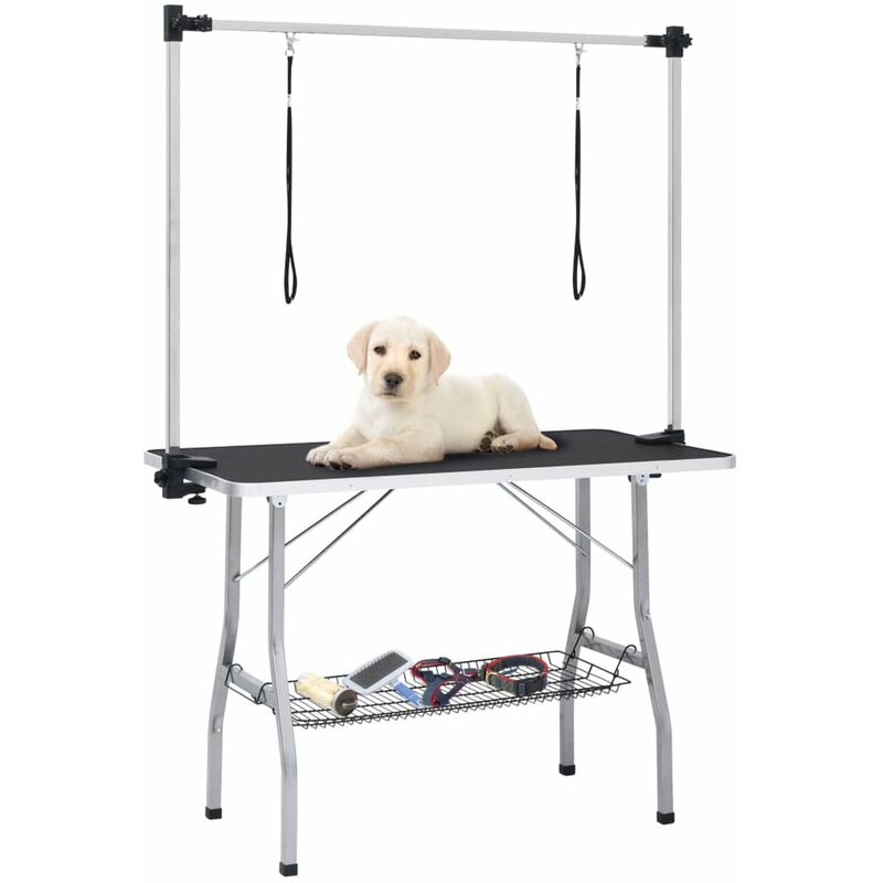 

Happyshopping - Mesa de aseo ajustable para perros con 2 lazos y cesta
