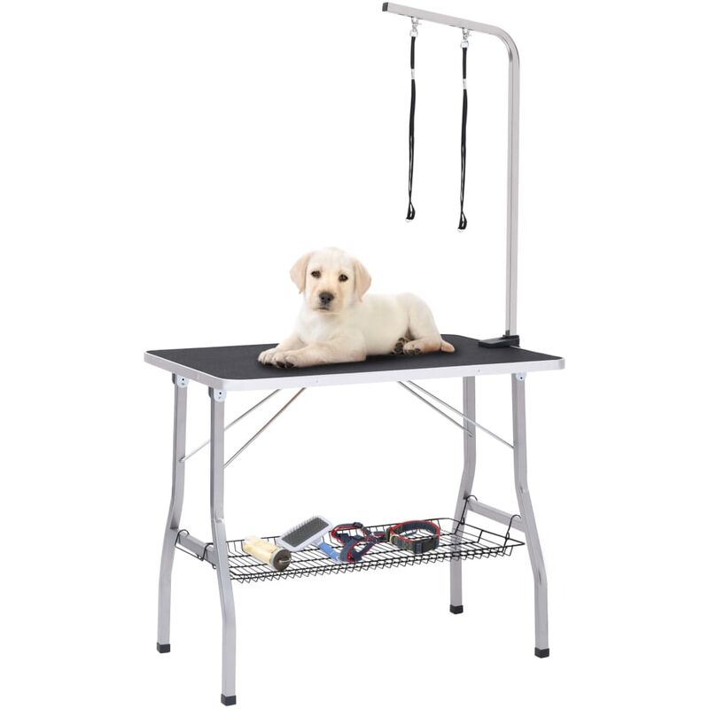 

Mesa de aseo ajustable para perros con 2 lazos y cesta
