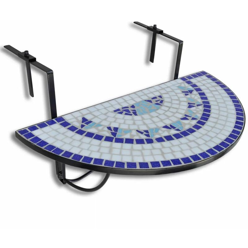 

Mesa de balcón colgante de mosaico azul y blanco