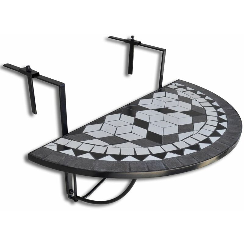 

Mesa de balcón colgante de mosaico negro y blanco