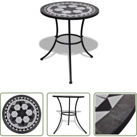 Mesa de balcón -  Mesa de bistro terraza mosaico negro y blanco 60 cm