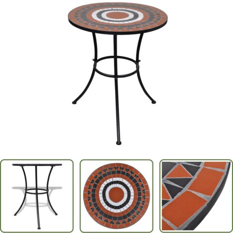 Mesa de balcón -  Mesa de bistro terraza mosaico terracota y blanco 60 cm