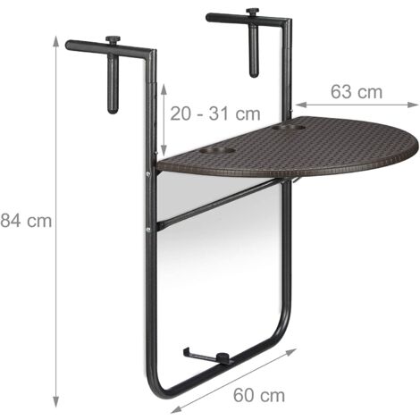Mesa de balcón plegable plegable 3 niveles ajustable marrón 1300026912