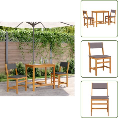 Mesa de balcón - vidaXL Juego de balcón con cojines 3 piezas madera maciza de acacia - Cojines de asiento