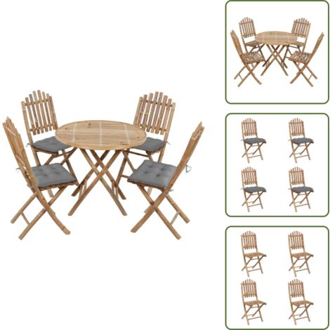 Mesa de bambú - vidaXL Set de comedor de jardín plegable 5 piezas con cojines bambú - Cojines de jardín