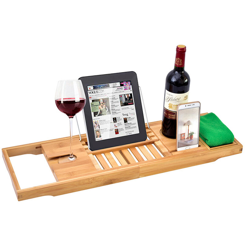 

Mesa de Bañera Extraíble, Bandeja Deslizante Impermeable para Copa de Vino, Soporte para Móvil