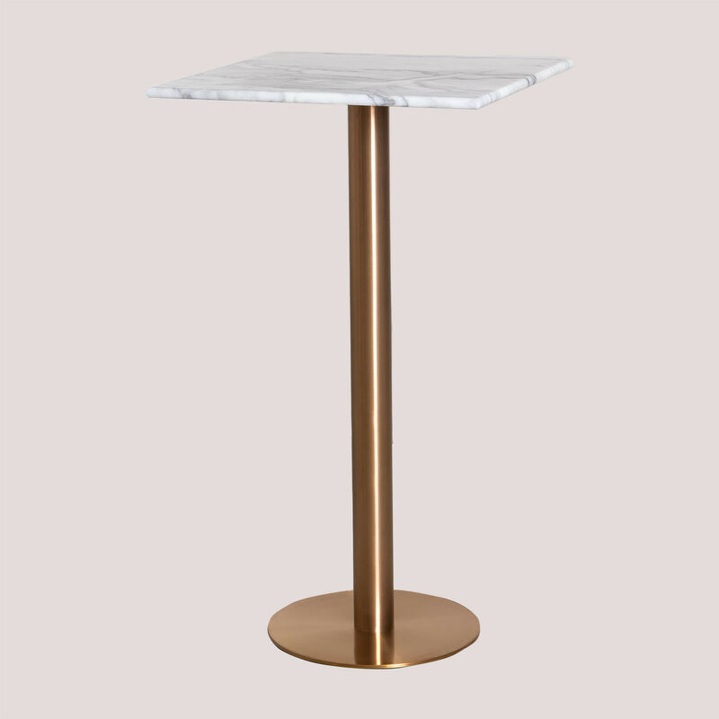 

Sklum - Mesa de Bar Alta Cuadrada en Mármol (60x60 cm) Chack Metalizada Oro Rosa Blanco