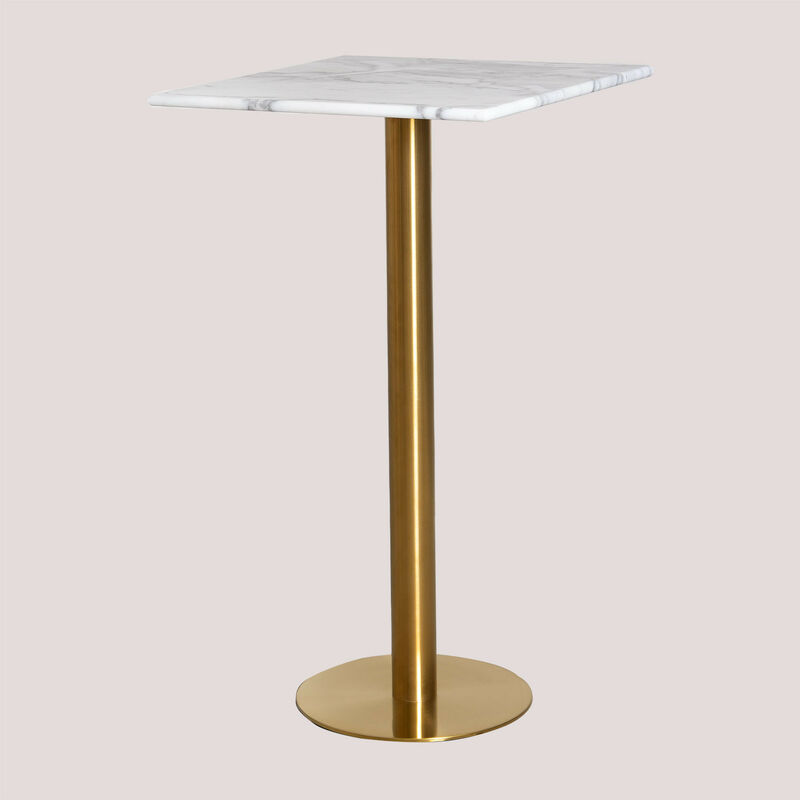 

Sklum - Mesa de Bar Alta Cuadrada en Mármol (60x60 cm) Chack Metalizada Dorado Blanco