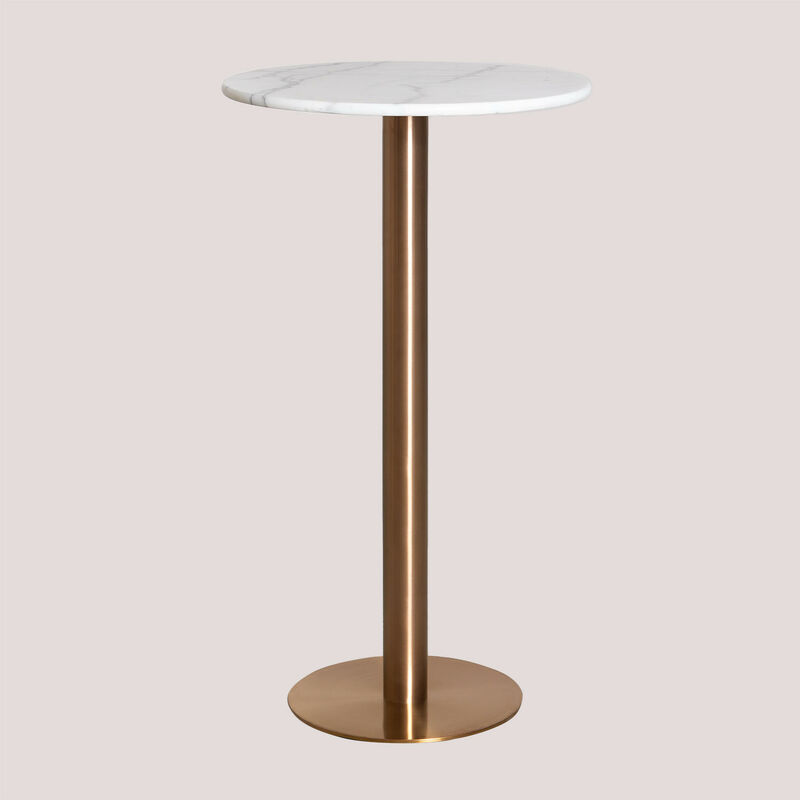 

Sklum - Mesa de Bar Alta Redonda en Mármol (Ø60 cm) Chack Metalizada Oro Rosa Blanco
