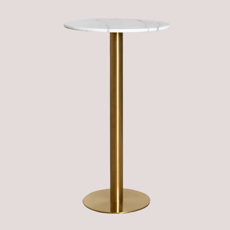 

Sklum - Mesa de Bar Alta Redonda en Mármol (Ø60 cm) Chack Metalizada Dorado Blanco