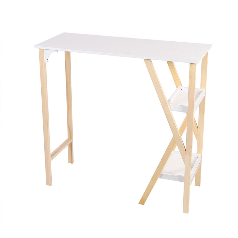 

Mesa de bar Barra alta Mesa de comedor Cocina con 2 estantes de almacenamiento de patas en forma de K - Blanco