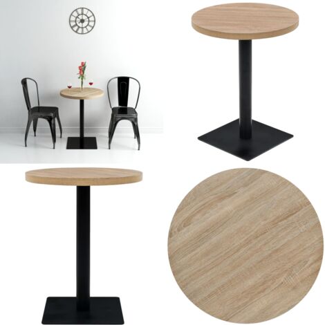 Mesa de bar bistró MDF y acero redonda 60x75 cm color roble - Mesa de bar - Mesa de roble