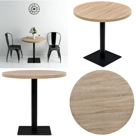 Mesa de bar bistró MDF y acero redonda 80x75 cm color roble - Mesa de bar - Mesa de roble