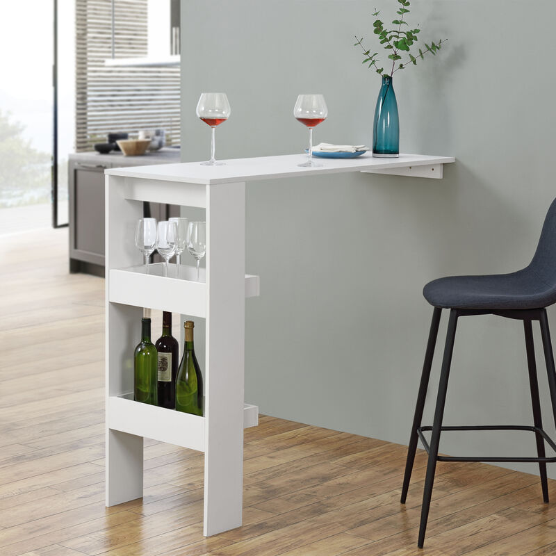 

Mesa de Bar Bromölla - Mesa de Bistro Elegante - 120 x 45 x 106 cm - Mesa Alta de Cocina - con 2 Estantes integrados - Blanco