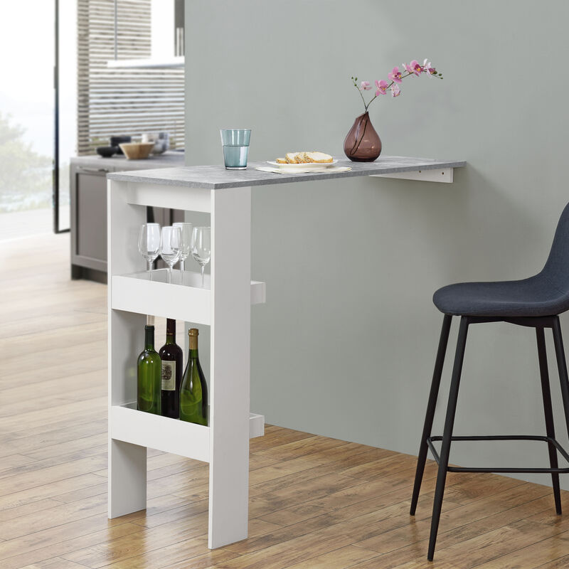 

Mesa de Bar Bromölla - Mesa de Bistro Elegante - 120 x 45 x 106 cm - Mesa Alta de Cocina - con 2 Estantes integrados - Blanco y Efecto hormigón