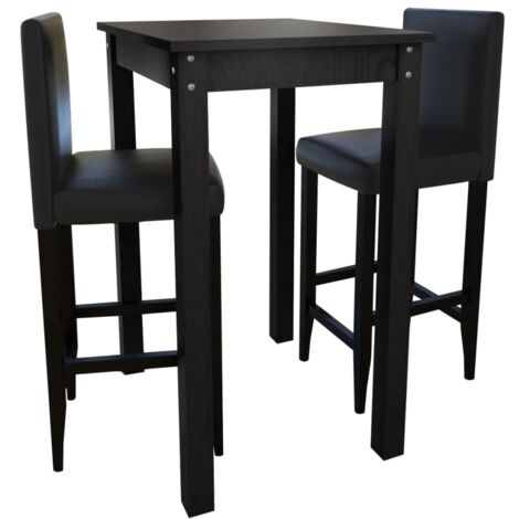 Mesa de bar con 2 sillas de barra negras vidaXL