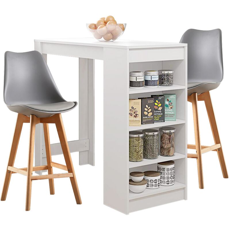 

Mesa de bar con 2 sillas juego de comedor de comedor blanco para mesa auxiliar 115x50x103cm Grau