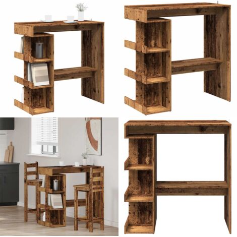 Mesa de bar con estante madera envejecida 100x48x101,5 cm - Estante de almacenamiento - Madera envejecida