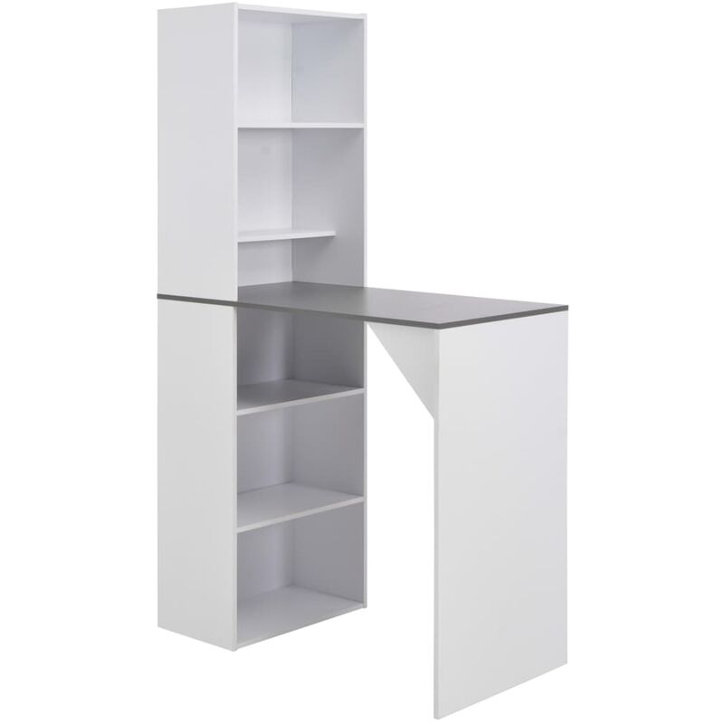 

Mesa de bar con estanteria alta blanca 115x59x200 cm
