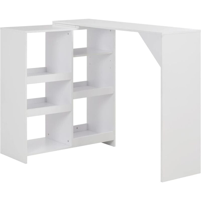 

Mesa de bar con estantería móvil blanca 138x39x110 cm