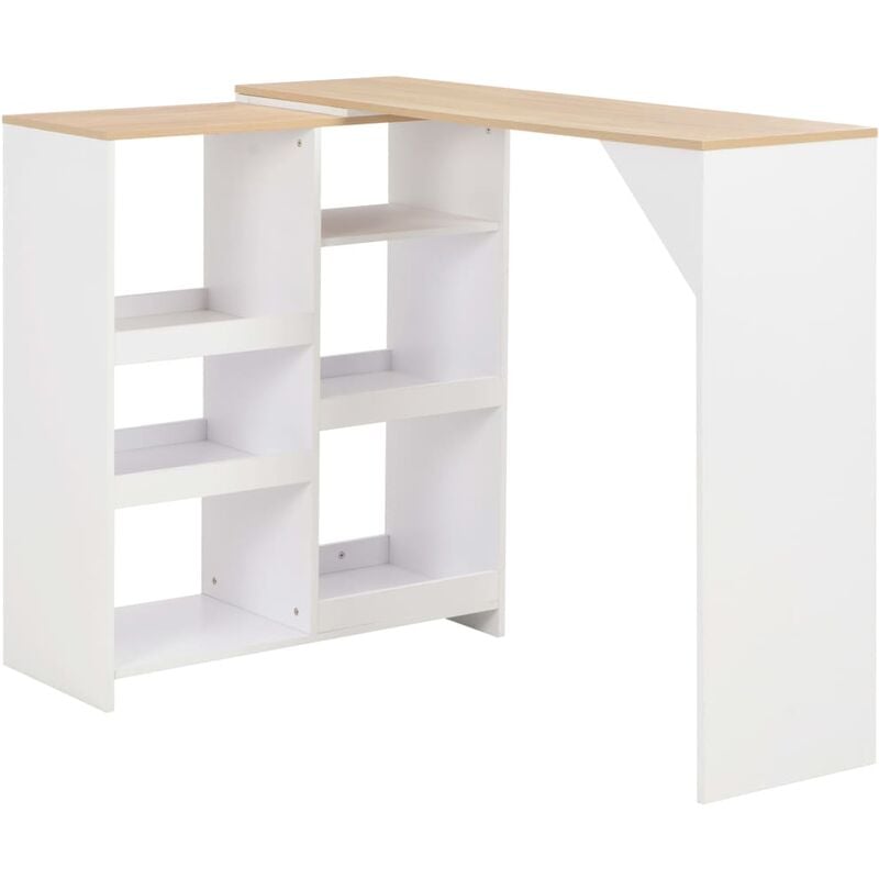 

Mesa de bar con estantería móvil blanca 138x39x110 cm