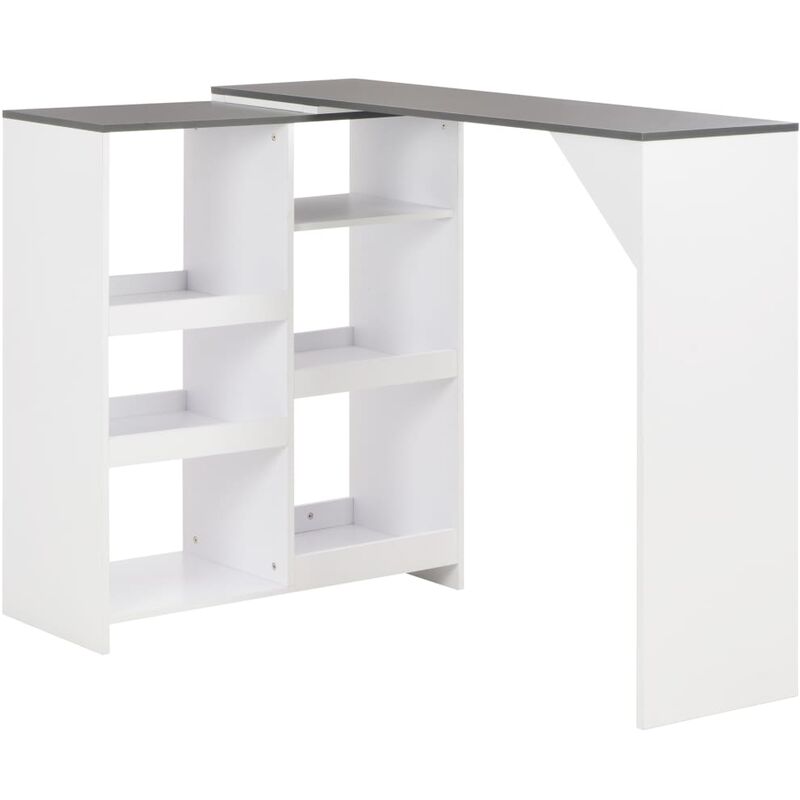 

Mesa de bar con estantería móvil blanca 138x39x110 cm