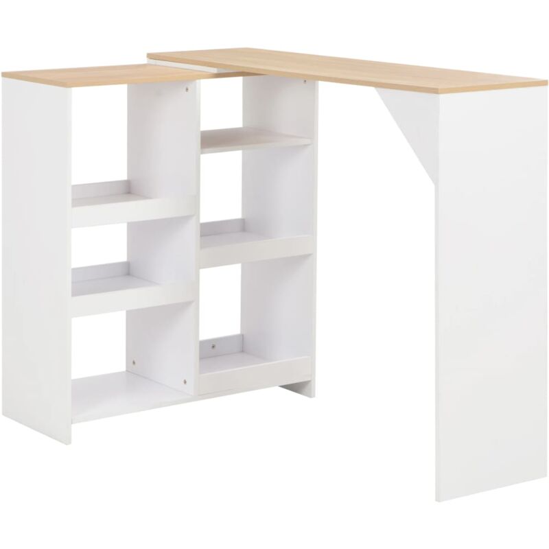 

Mesa de Bar con Estantería Móvil 138x40x120 cm Blanco y Color Natural - Blanco - Vidaxl