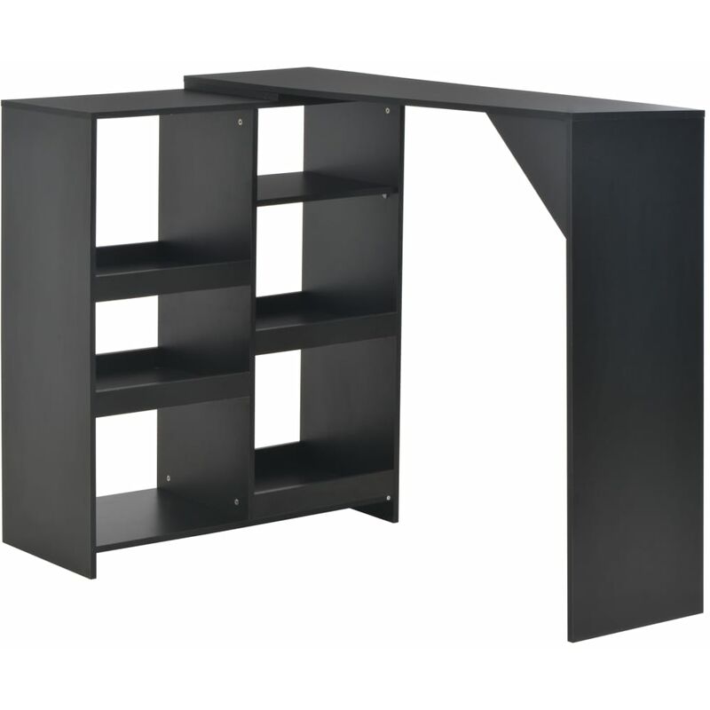 

Mesa de bar con estantería móvil negro 138x39x110 cm