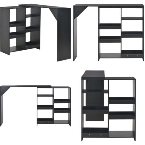Mesa de bar con estantería móvil negro 138x39x110 cm - Estantería móvil - Mesa de barra