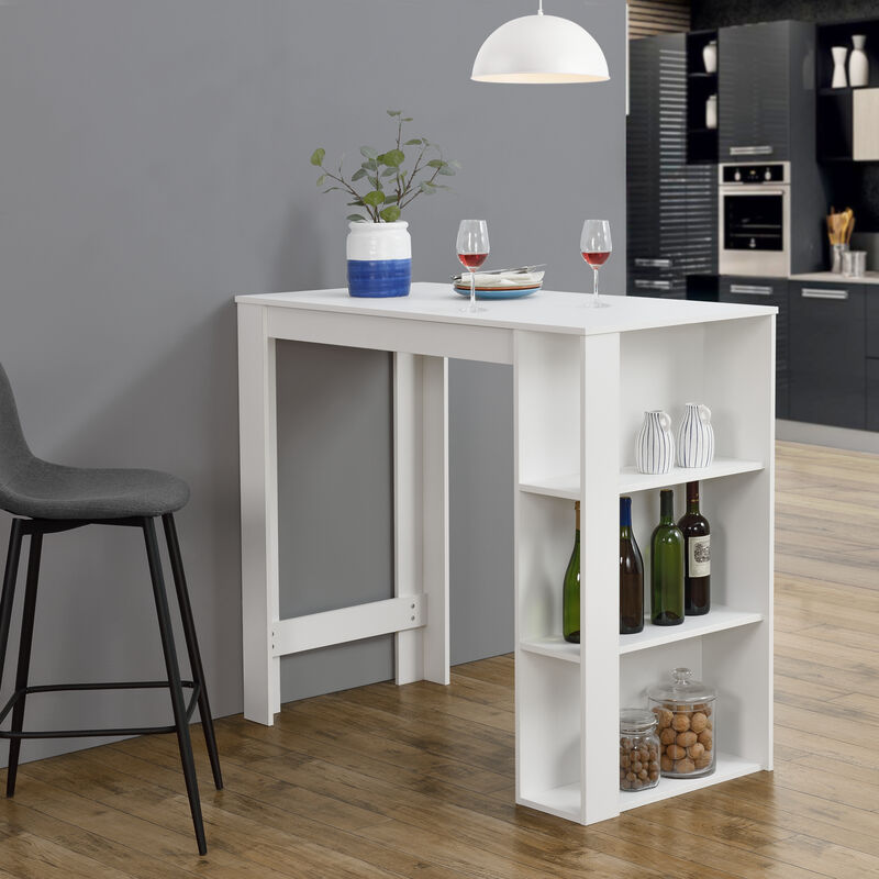 

Mesa de Bar Danderyd - Mesa de Bistro Elegante - 120 x 60 x 105,5 cm - Mesa Alta de Cocina - con 3 Estantes integrados - Blanco