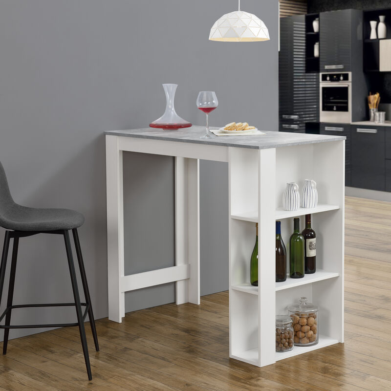 

Mesa de Bar Danderyd - Mesa de Bistro Elegante - 120 x 60 x 105,5 cm - Mesa Alta de Cocina - con 3 Estantes integrados - Blanco y Efecto hormigón