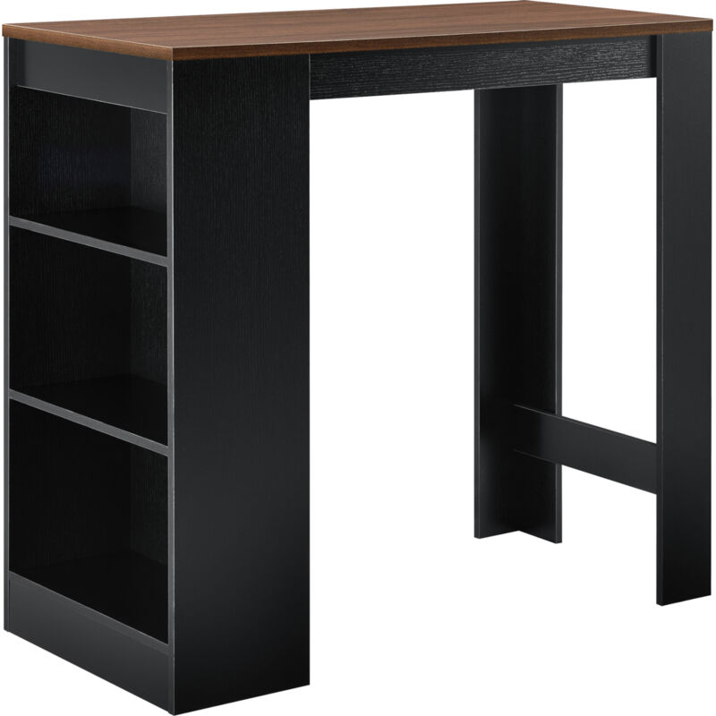 

Mesa de bar de Bistro Elegante - 110 x 50 x 103 cm - Mesa alta Cocina - Barra integrada para bebidas - 3 Estantes - Negro y Efecto nogal