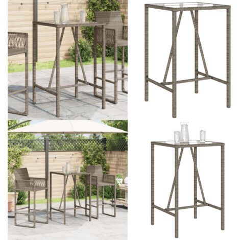 Mesa de bar de exterior ratán sintético gris 70x70x110 cm - Ratán sintético - Mesa de jardín