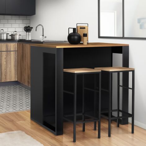 Mesa de bar de isla JUNO en madera negra con tablero oscuro HAWKINS